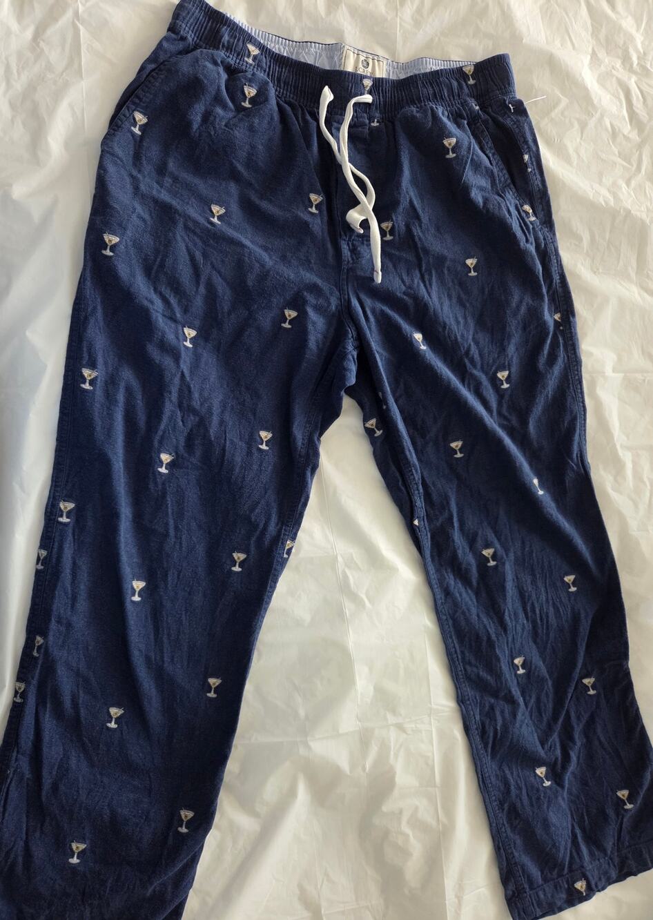 J.Crew Men’s Martini Glass Embroidered Pajama Pants Navy Cotton Size M Lounge